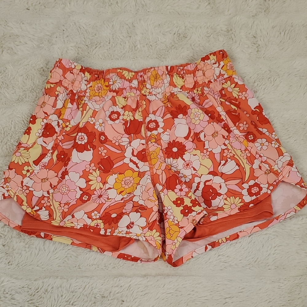 Avia Floral Coral Running Shorts With Integrated Biker Shorts S